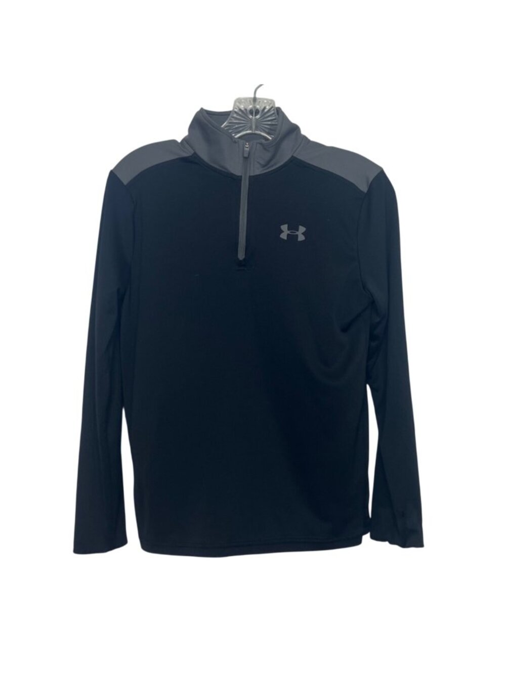 Under Armour Long Sleeve 1/4 Zip Pullover Loose Fit Boys YLG Black Gray